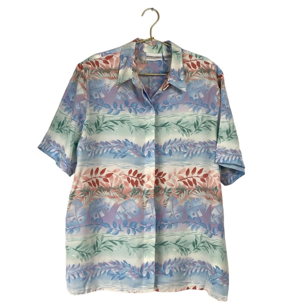 Alfred Dunner Button Up Size 18 Shirt  Summer Vintage Pastel‎ Leafs Abstract 316